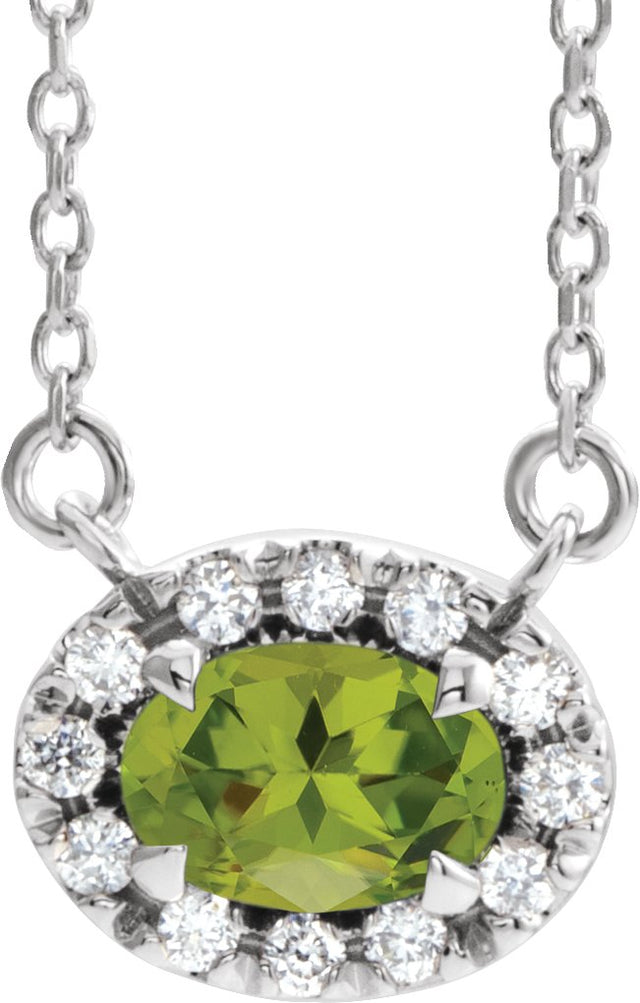 Platinum Oval Natural Peridot French-Set Halo-Style Necklace