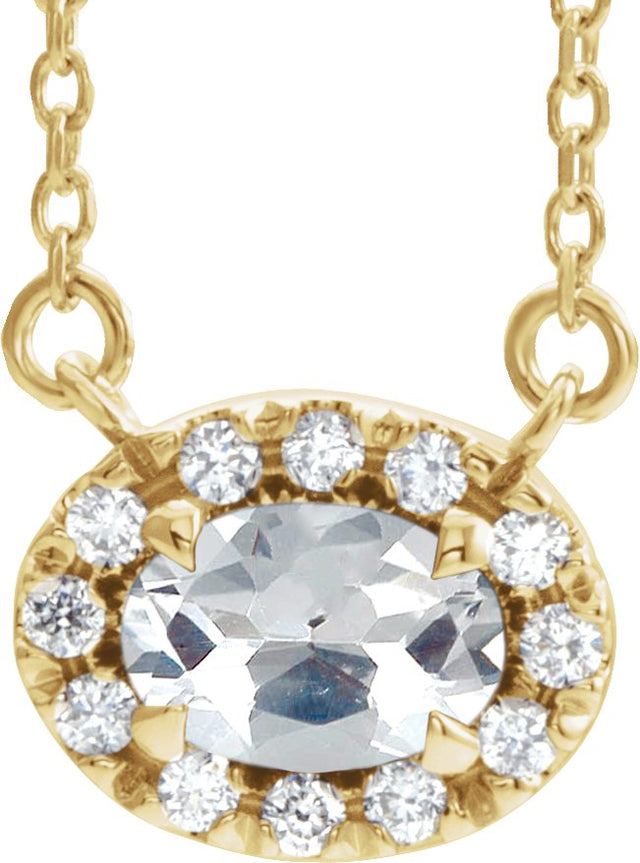 14K Gold Oval Natural Diamond French-Set Halo-Style Necklace - Yellow Gold