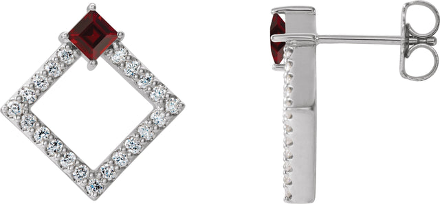 Platinum Square Natural Mozambique Garnet Accented Geometric Earrings