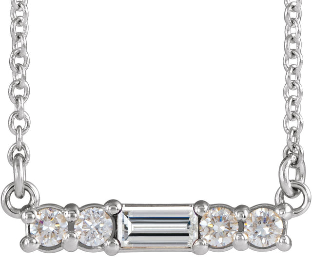 Platinum Straight Baguette Natural Diamond Accented Bar Necklace – 1/4 CTW