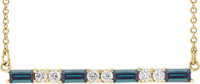 14K Gold Straight Baguette Lab-Grown Alexandrite Accented Bar Necklace - Yellow Gold