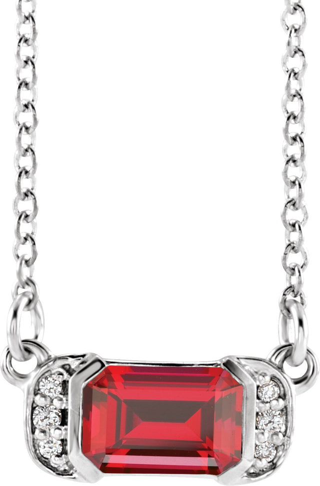 14K Gold Emerald Lab-Grown Ruby Accented Bar Necklace - White Gold
