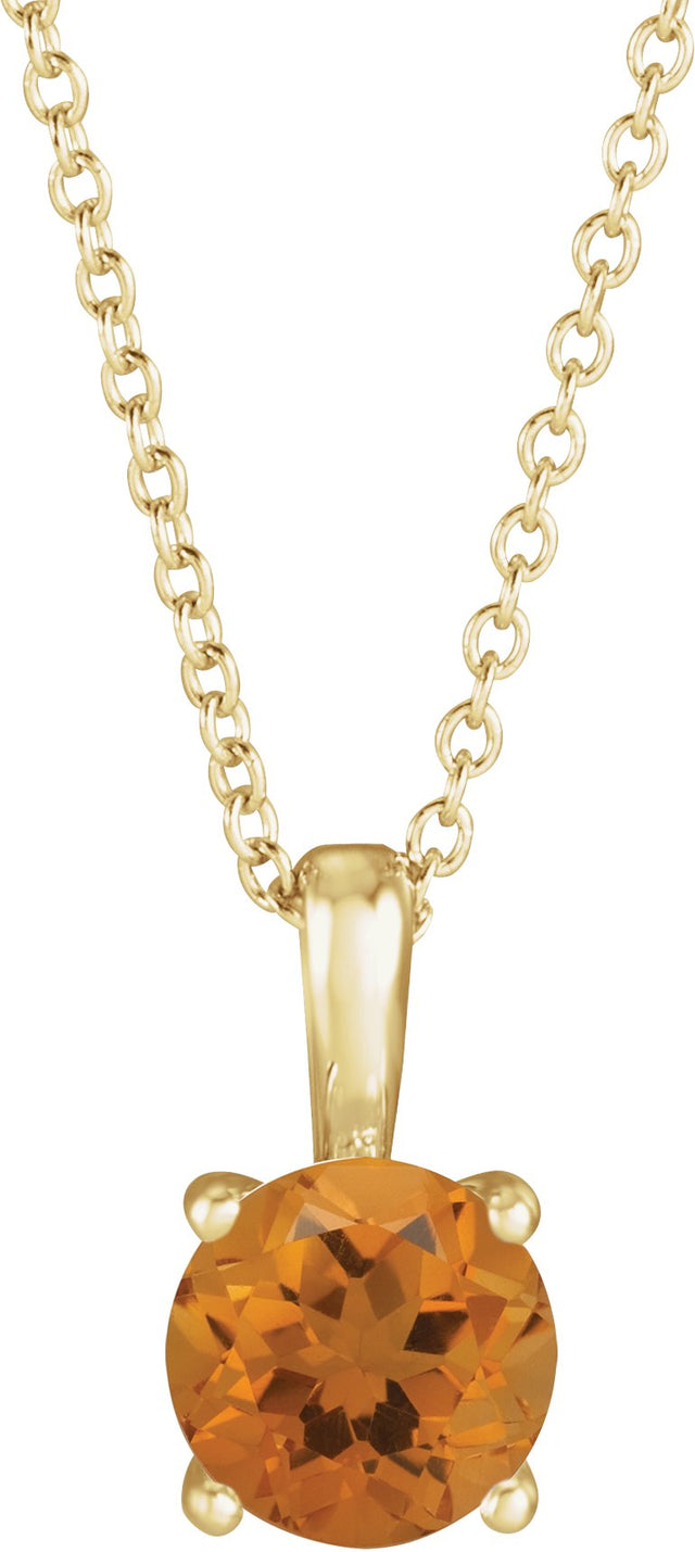 14K Gold Round Natural Citrine Solitaire Necklace or Pendant - Yellow Gold
