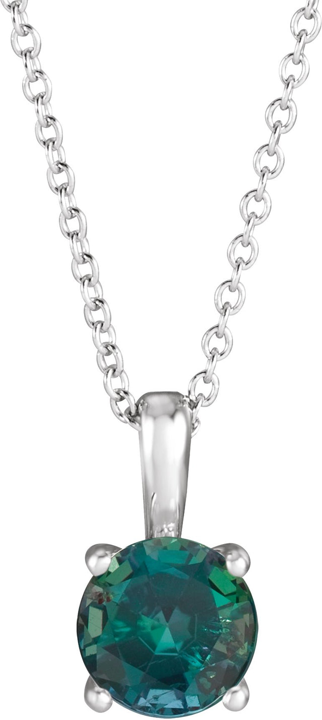 14K Gold Round Lab-Grown Alexandrite Solitaire Necklace or Pendant - White Gold