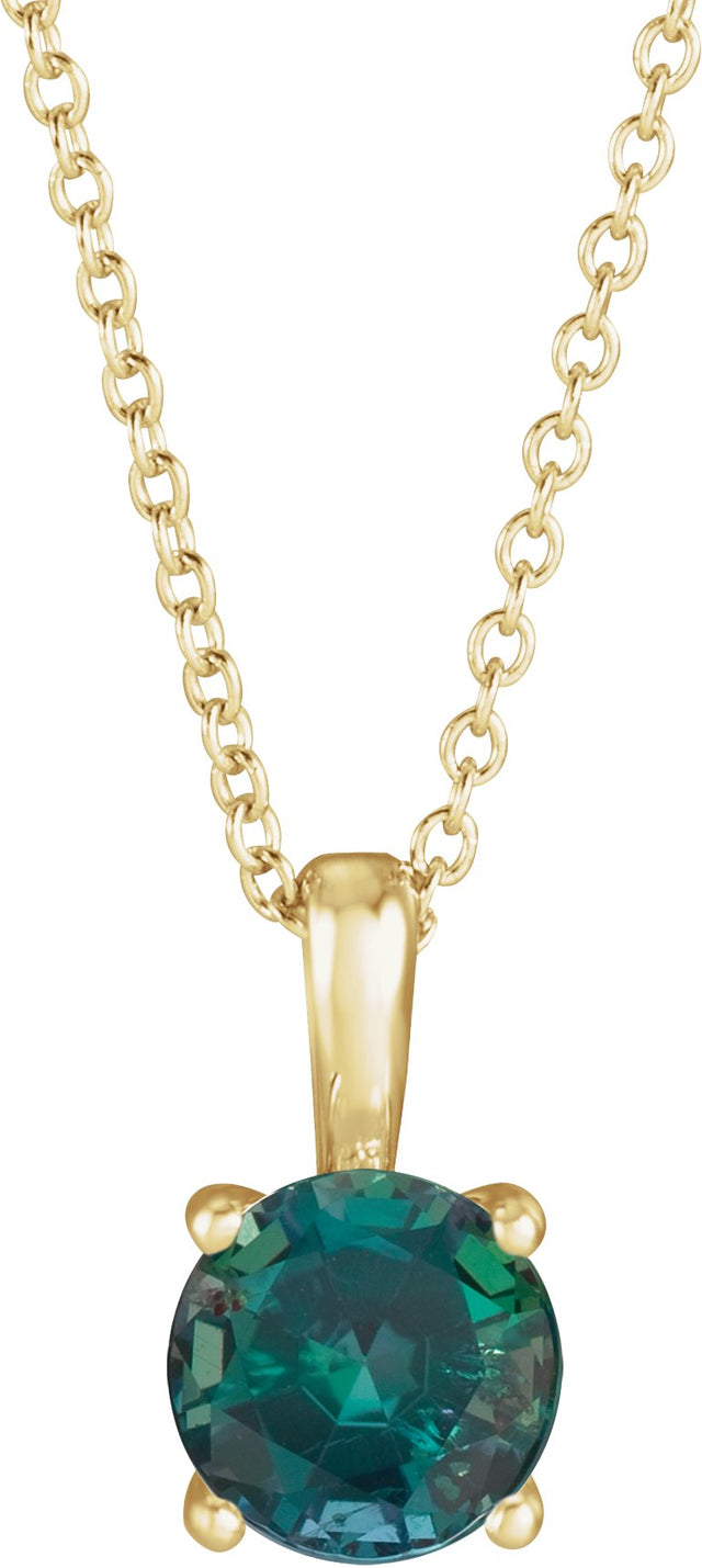 14K Gold Round Lab-Grown Alexandrite Solitaire Necklace or Pendant - Yellow Gold