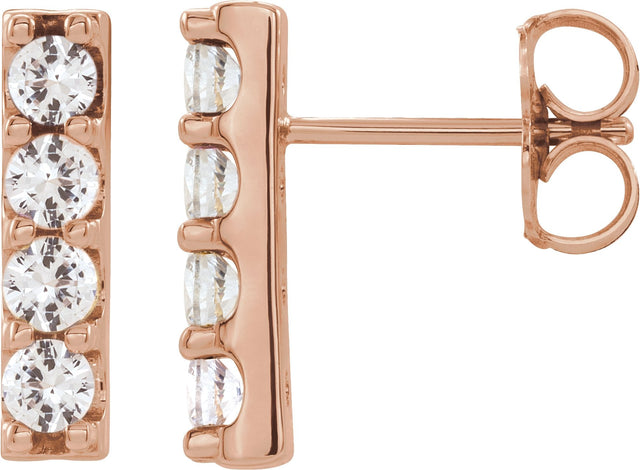 14K Gold Round Natural Diamond Accented Bar Earrings – 2.5mm Stones - Rose Gold