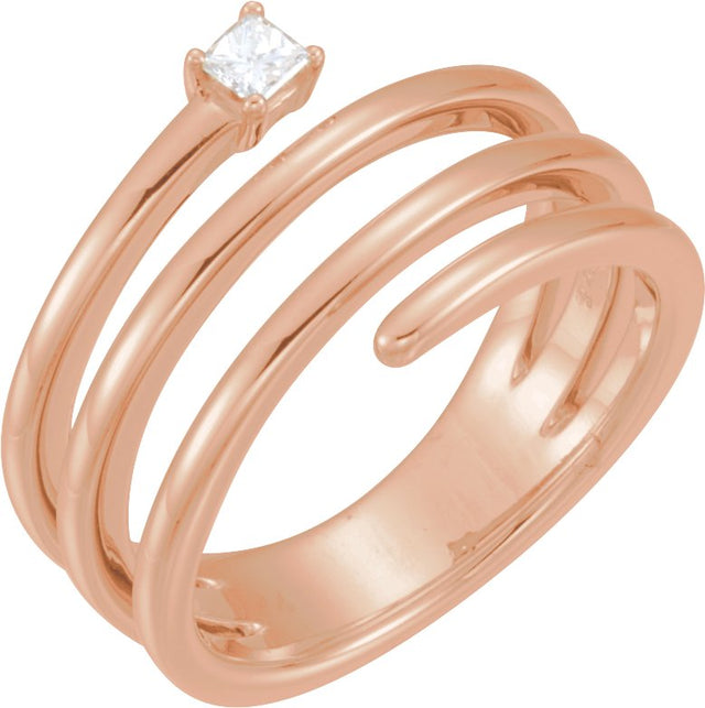 14K Gold Square Natural Diamond Accented Spiral Ring - Rose Gold