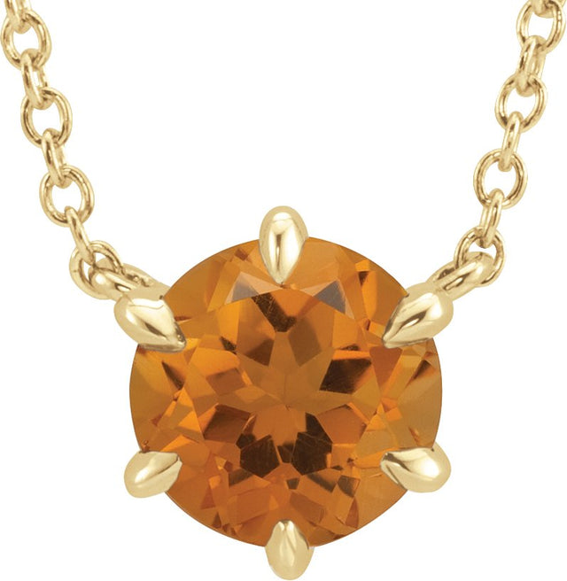 14K Gold Round Natural Citrine Solitaire Necklace II - Yellow Gold