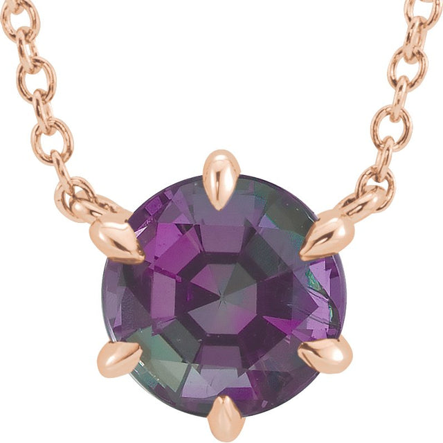 14K Gold Round Lab-Grown Alexandrite Solitaire Necklace II - Rose Gold
