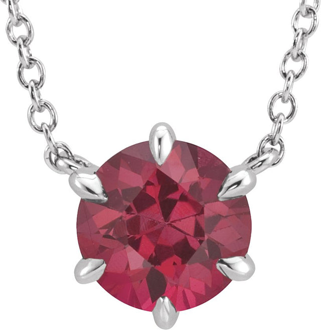 Platinum Round Natural Ruby Solitaire Necklace II