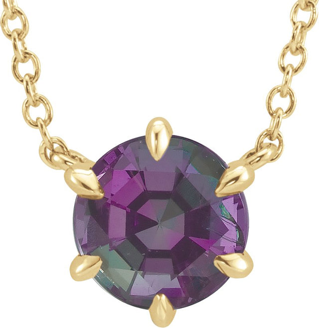 14K Gold Round Lab-Grown Alexandrite Solitaire Necklace II - Yellow Gold