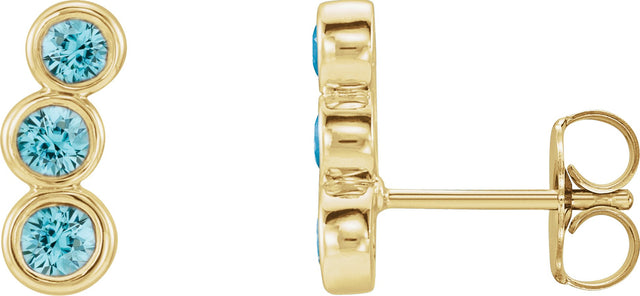 14K Gold Round Natural Blue Zircon Three-Stone Ear Climbers - Yellow Gold