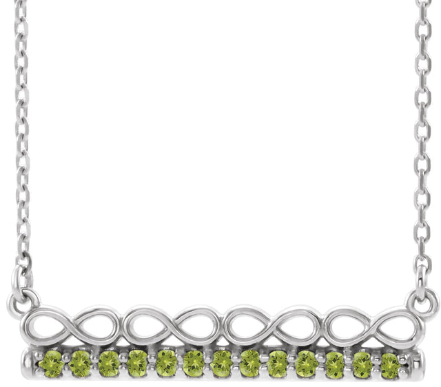 Platinum Round Natural Peridot Infinity-Inspired Bar Necklace