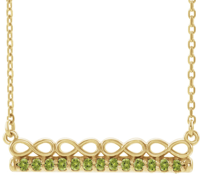 14K Gold Round Natural Peridot Infinity-Inspired Bar Necklace - Yellow Gold
