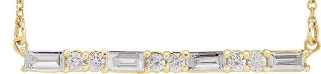 14K Gold Straight Baguette Natural Diamond Accented Bar Necklace – 1/2 CTW - Yellow Gold