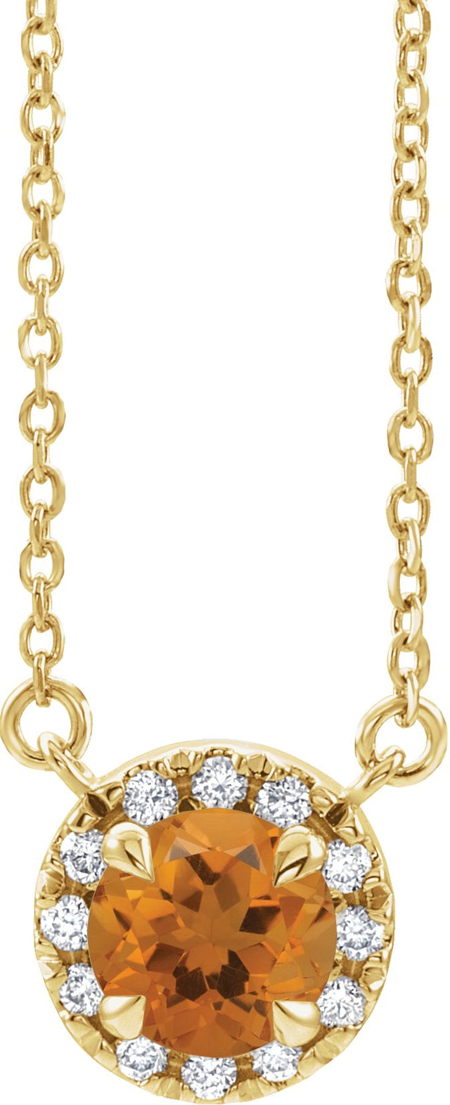 14K Gold Round Natural Citrine French-Set Halo-Style Necklace - Yellow Gold