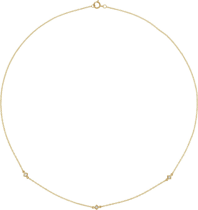 14K Gold Square Natural Diamond Bezel-Set Station Necklace - Yellow Gold