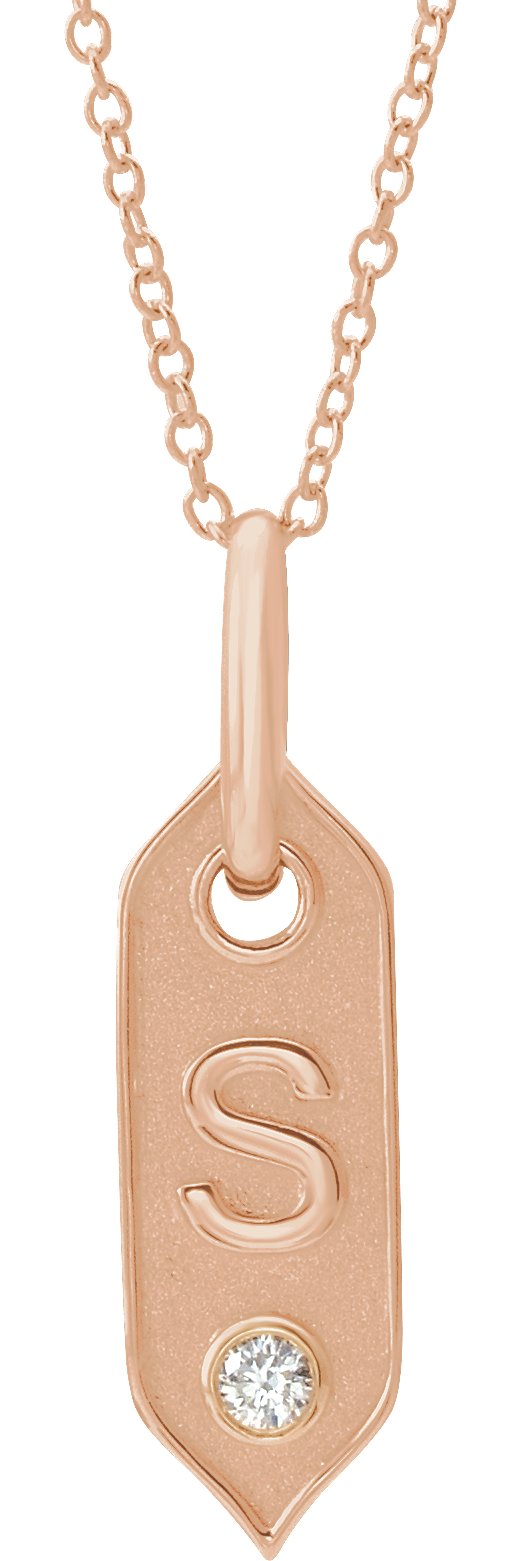 14K Gold Round Natural Diamond Initial Necklace - Rose Gold