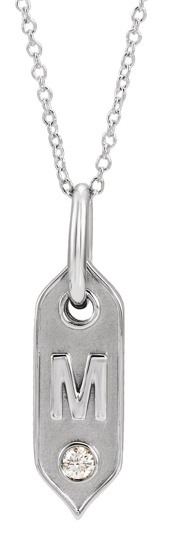 14K Gold Round Natural Diamond Initial Necklace - White Gold