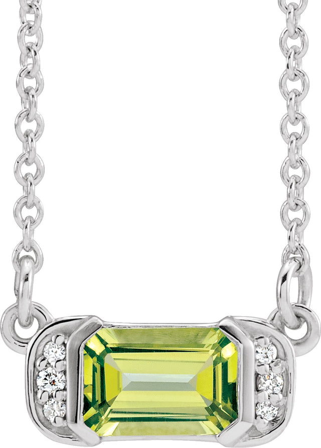 14K Gold Emerald Natural Peridot Accented Bar Necklace - White Gold