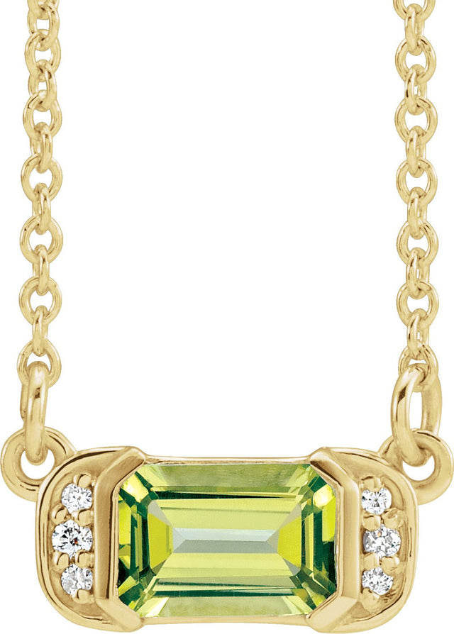 14K Gold Emerald Natural Peridot Accented Bar Necklace - Yellow Gold