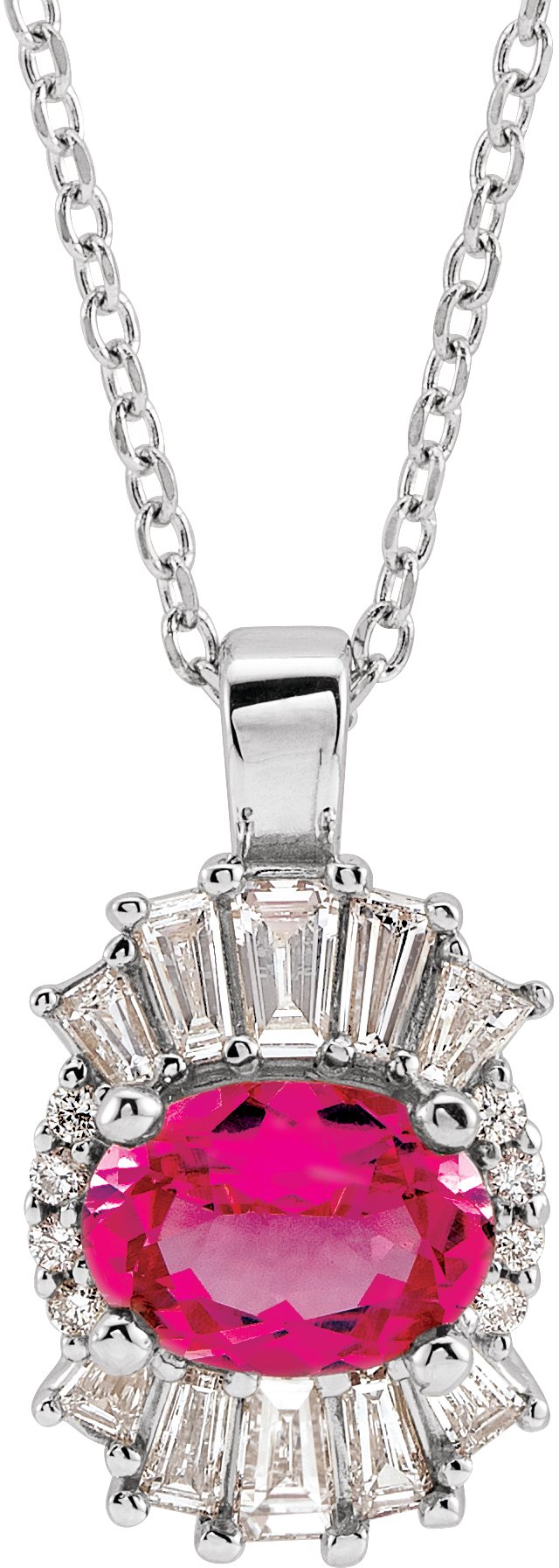 Platinum Oval Natural Pink Tourmaline Halo-Style Necklace or Pendant