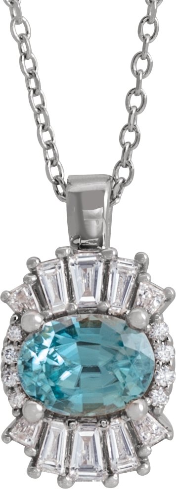 Platinum Oval Natural Aquamarine Halo-Style Necklace or Pendant