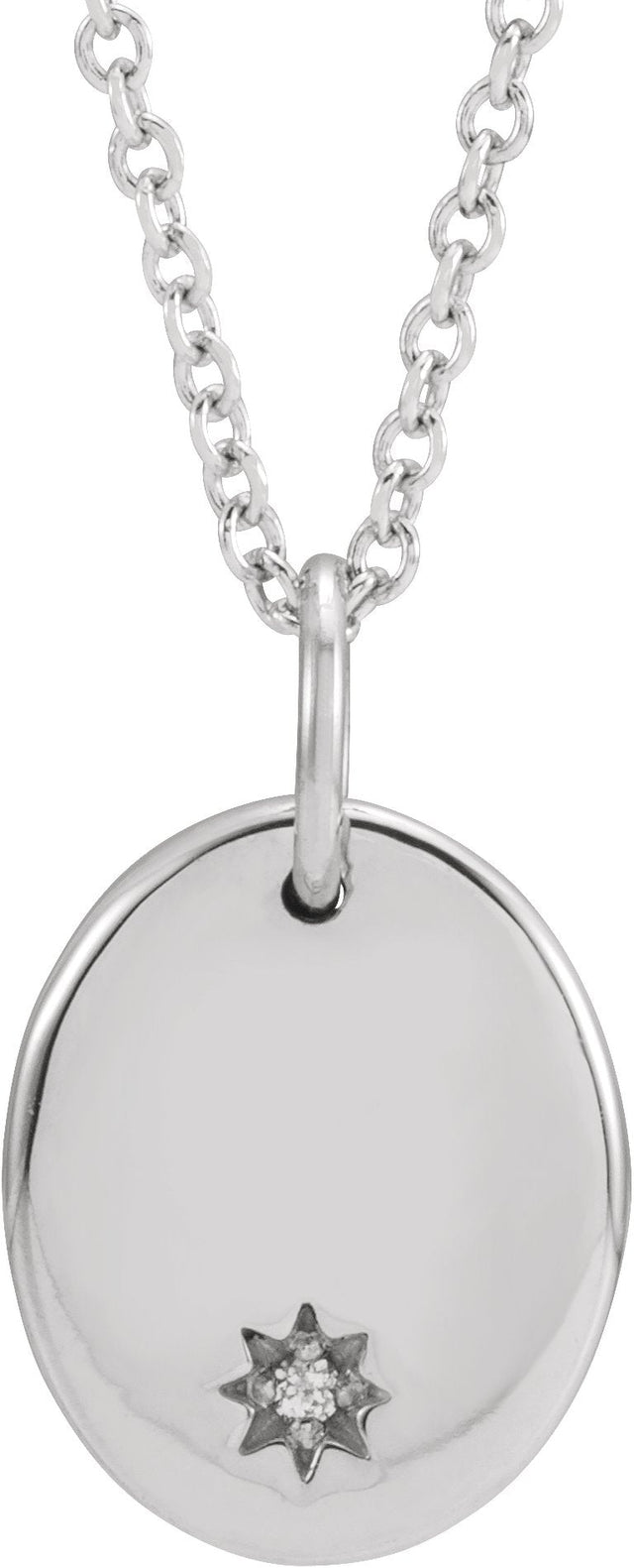 14K Gold Engravable Accented Necklace – 11x9mm - White Gold