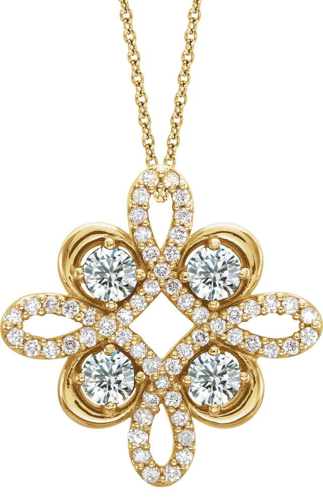 14K Gold Round Natural Diamond Clover Necklace or Pendant - Yellow Gold