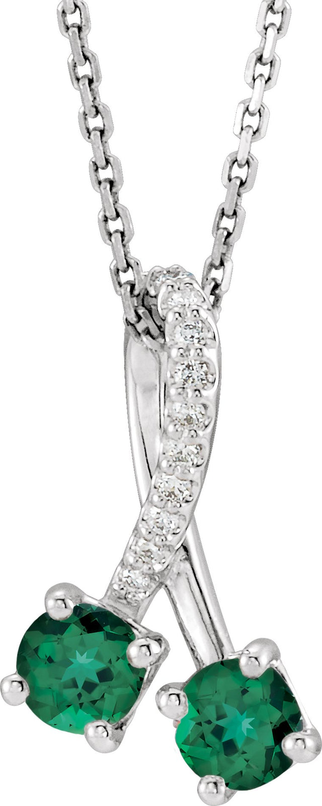 Platinum Round Natural Emerald Two-Stone Necklace or Pendant