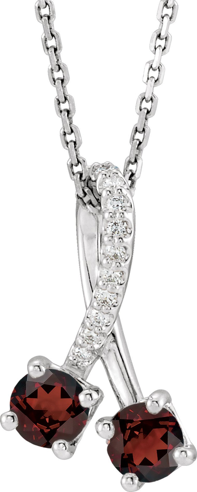 Platinum Round Natural Mozambique Garnet Two-Stone Necklace or Pendant