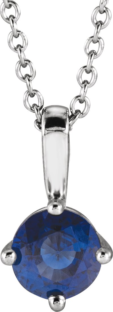 Platinum Round Natural Blue Sapphire Solitaire Necklace or Pendant II