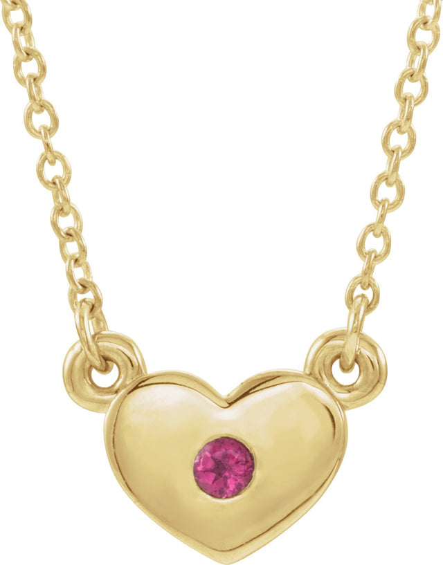 14K Gold Round Natural Pink Tourmaline Heart Necklace - Yellow Gold
