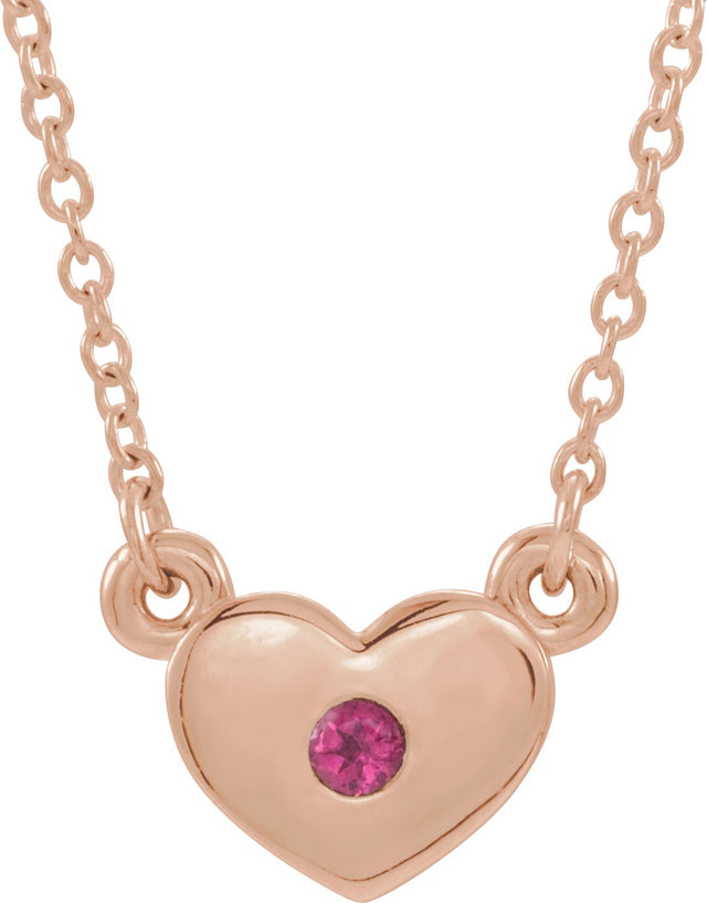 14K Gold Round Natural Pink Tourmaline Heart Necklace - Rose Gold
