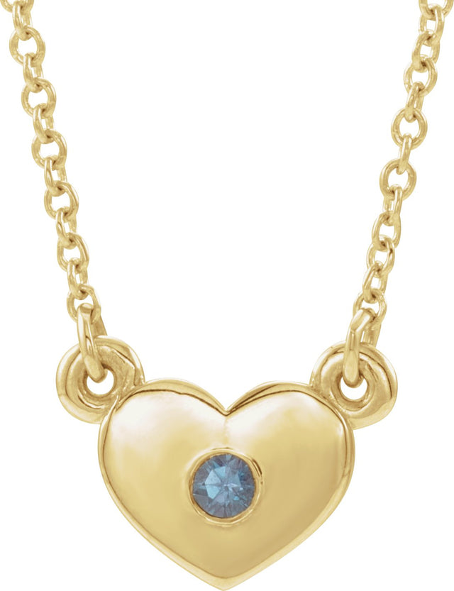 14K Gold Round Lab-Grown Alexandrite Heart Necklace - Yellow Gold