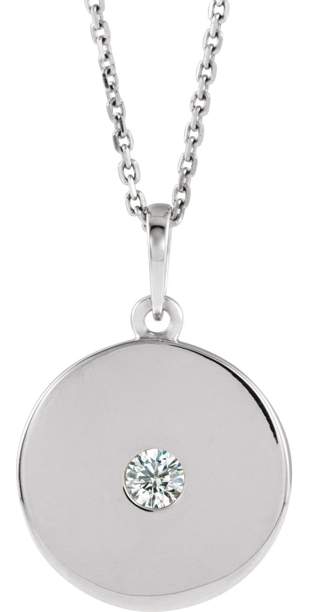 Platinum Round Natural Diamond Disc Necklace or Pendant