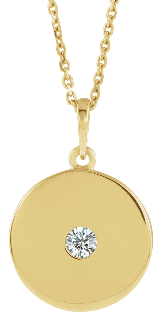 14K Gold Round Natural Diamond Disc Necklace or Pendant - Yellow Gold