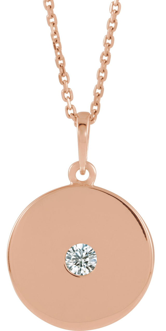 14K Gold Round Natural Diamond Disc Necklace or Pendant - Rose Gold