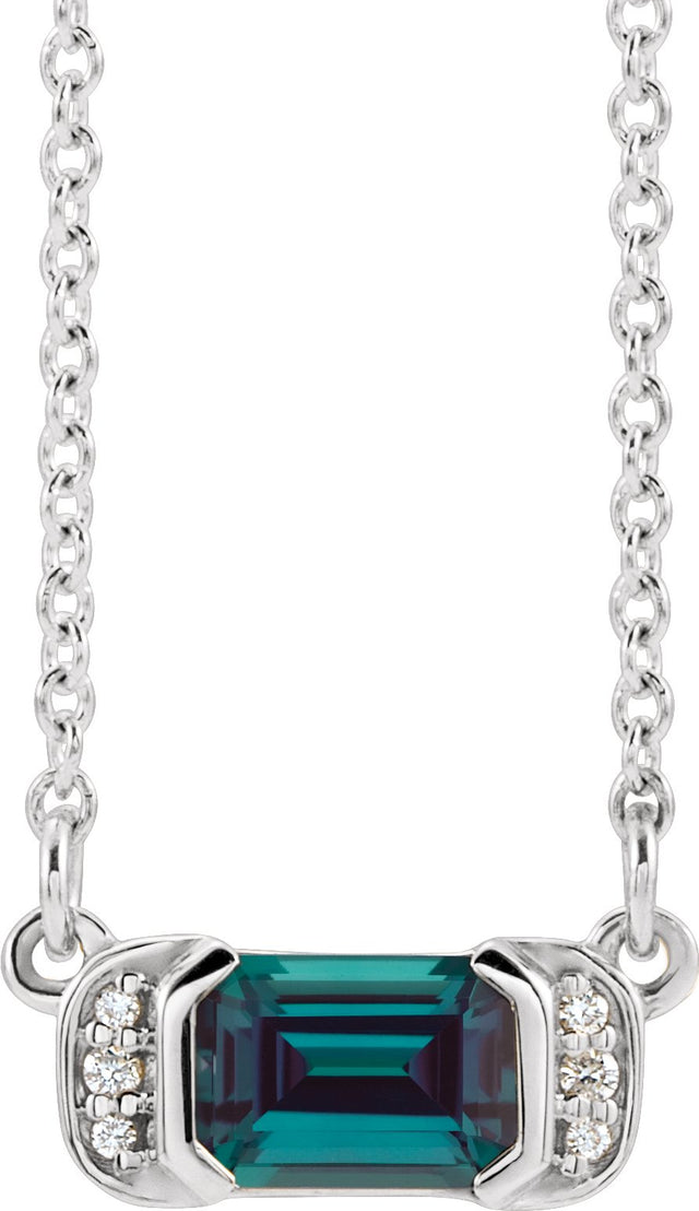 Platinum Emerald Lab-Grown Alexandrite Accented Bar Necklace