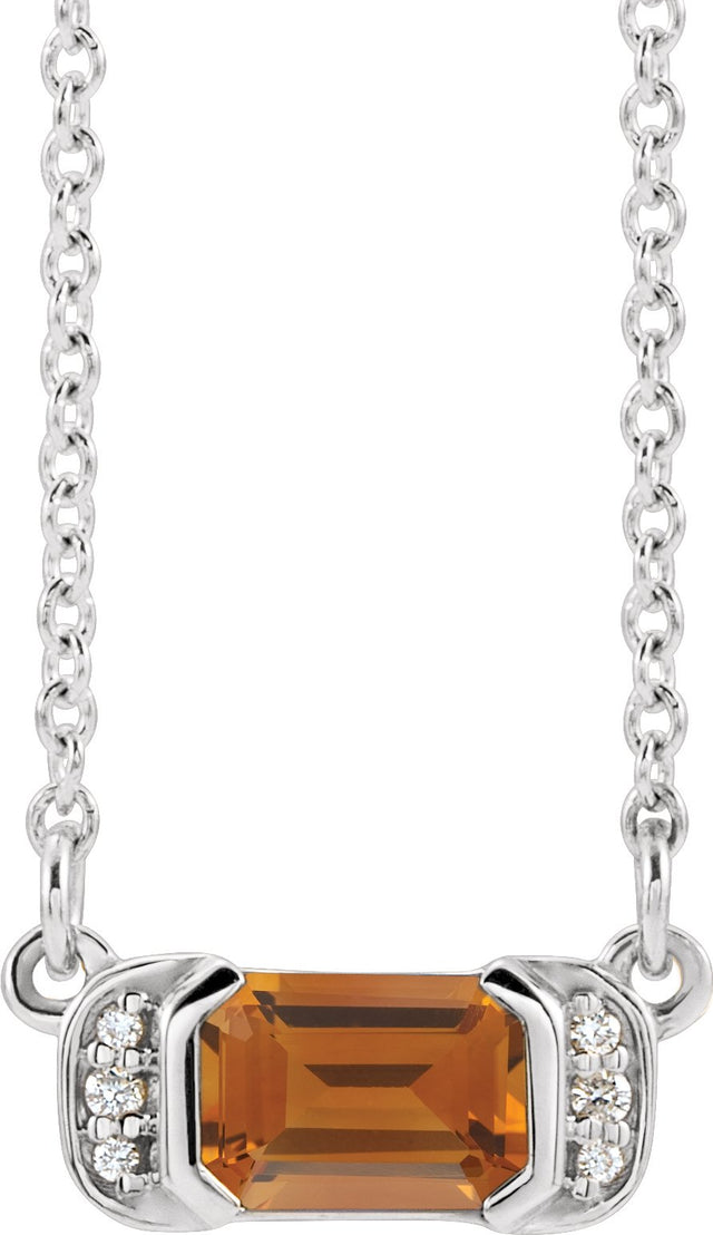14K Gold Emerald Natural Citrine Accented Bar Necklace - White Gold