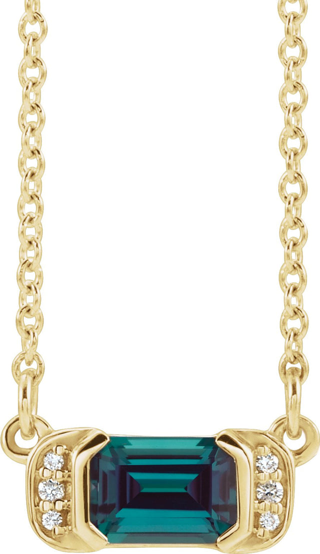 14K Gold Emerald Lab-Grown Alexandrite Accented Bar Necklace - Yellow Gold