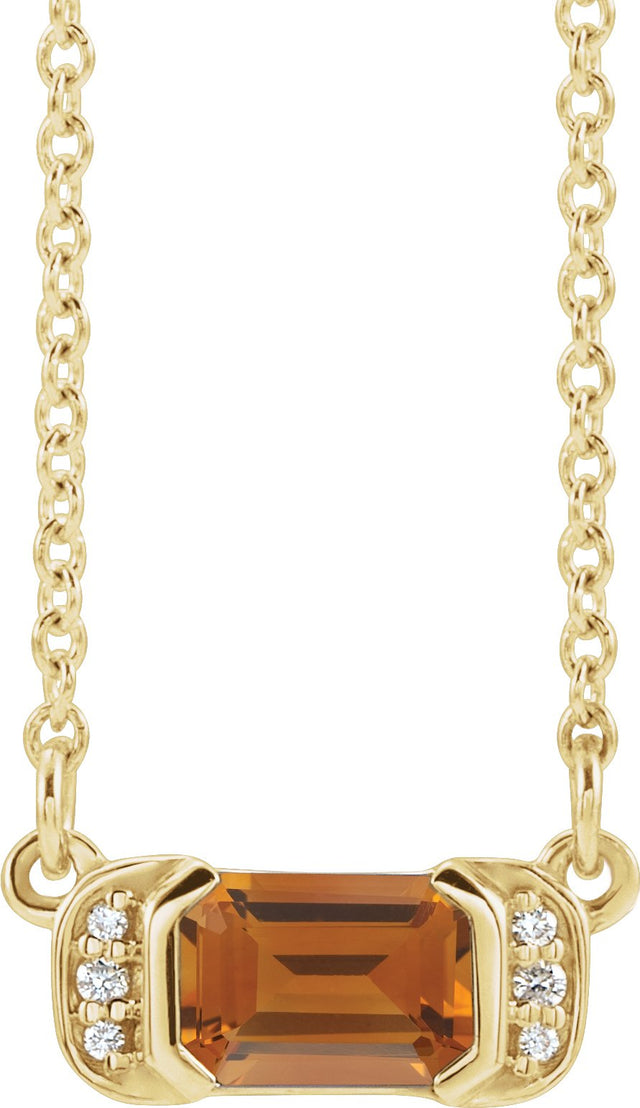 14K Gold Emerald Natural Citrine Accented Bar Necklace - Yellow Gold