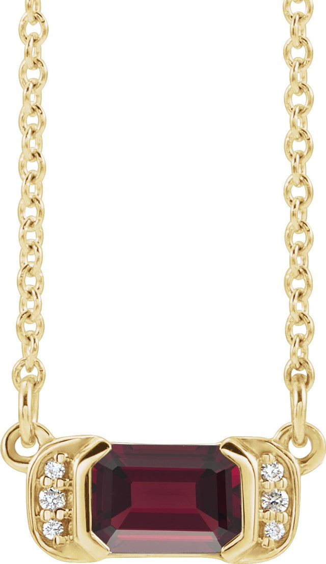 14K Gold Emerald Natural Mozambique Garnet Accented Bar Necklace - Yellow Gold