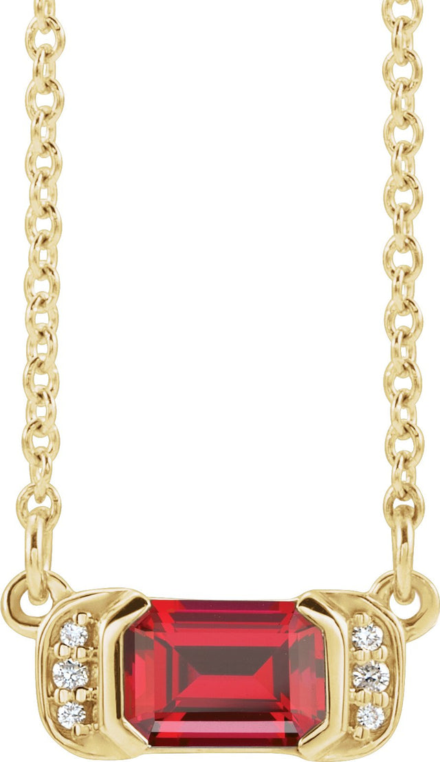 14K Gold Emerald Natural Ruby Accented Bar Necklace - Yellow Gold