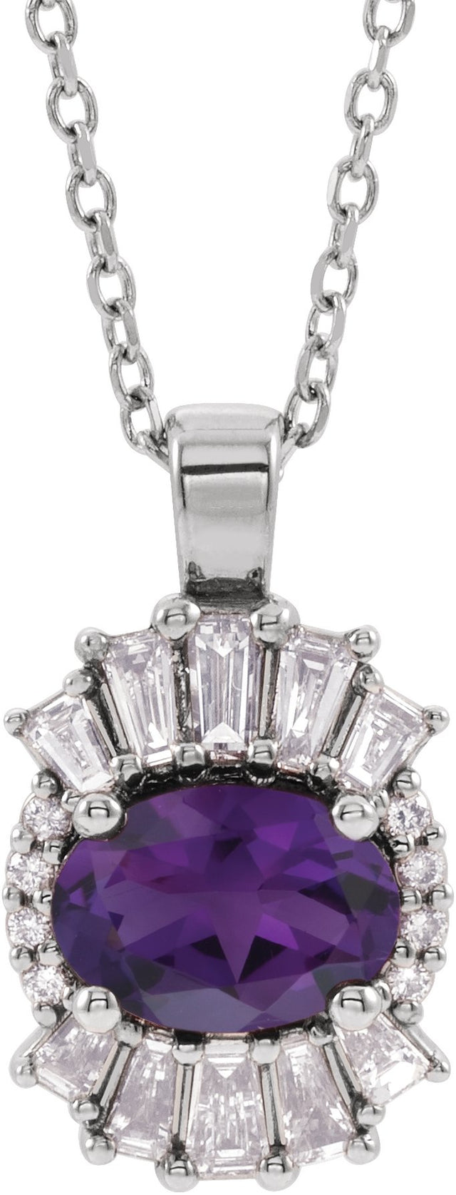 Platinum Oval Natural Amethyst Halo-Style Necklace or Pendant