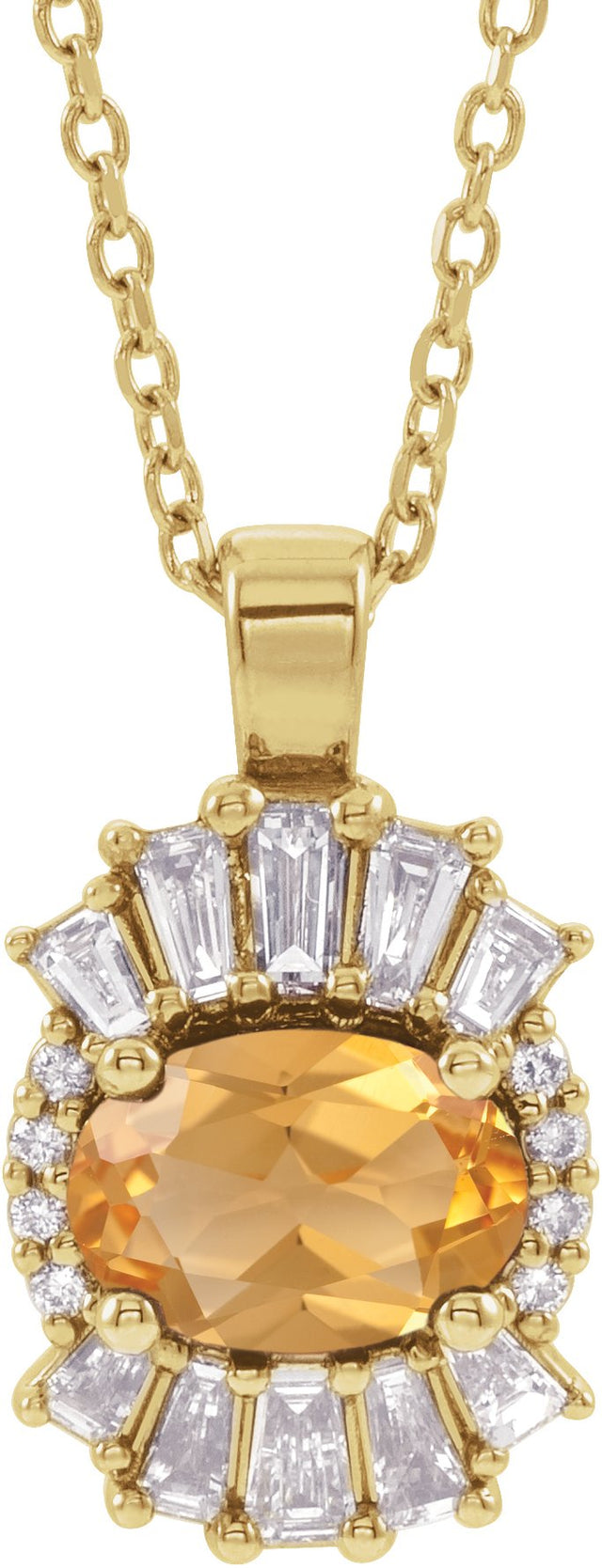 14K Gold Oval Natural Citrine Halo-Style Necklace or Pendant - Yellow Gold