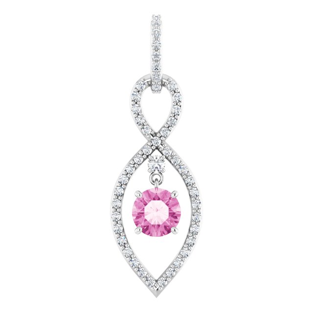 14K Gold Round Natural Pink Sapphire Infinity-Inspired Pendant