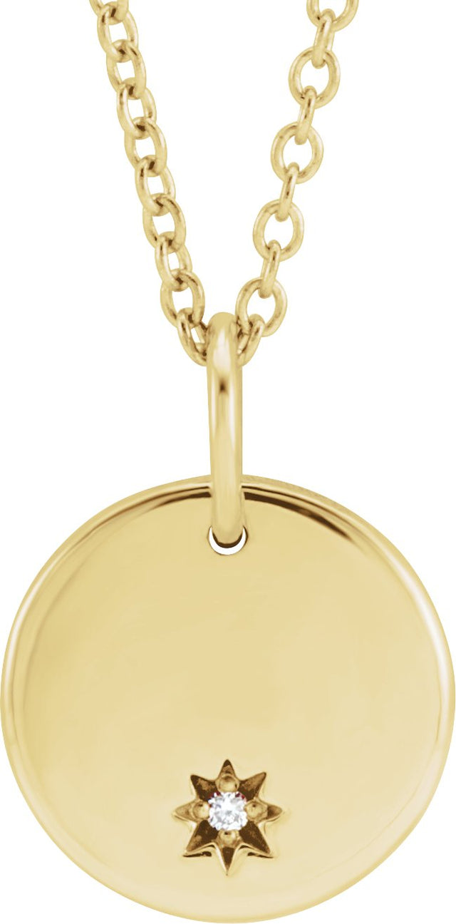 14K Gold Round Natural Diamond Engravable Accented Necklace – 0.005 CTW - Yellow Gold