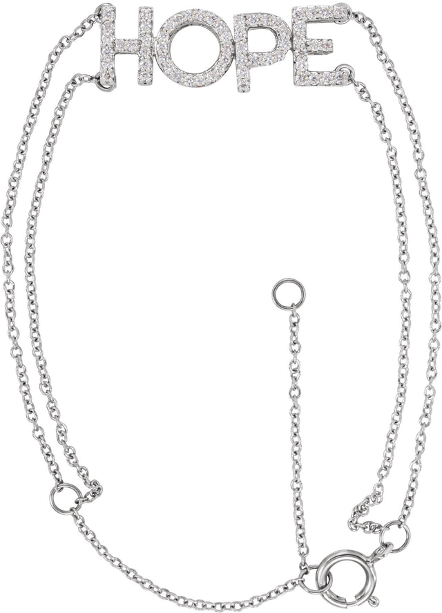14K Gold Round Natural Diamond Hope Bracelet - White Gold