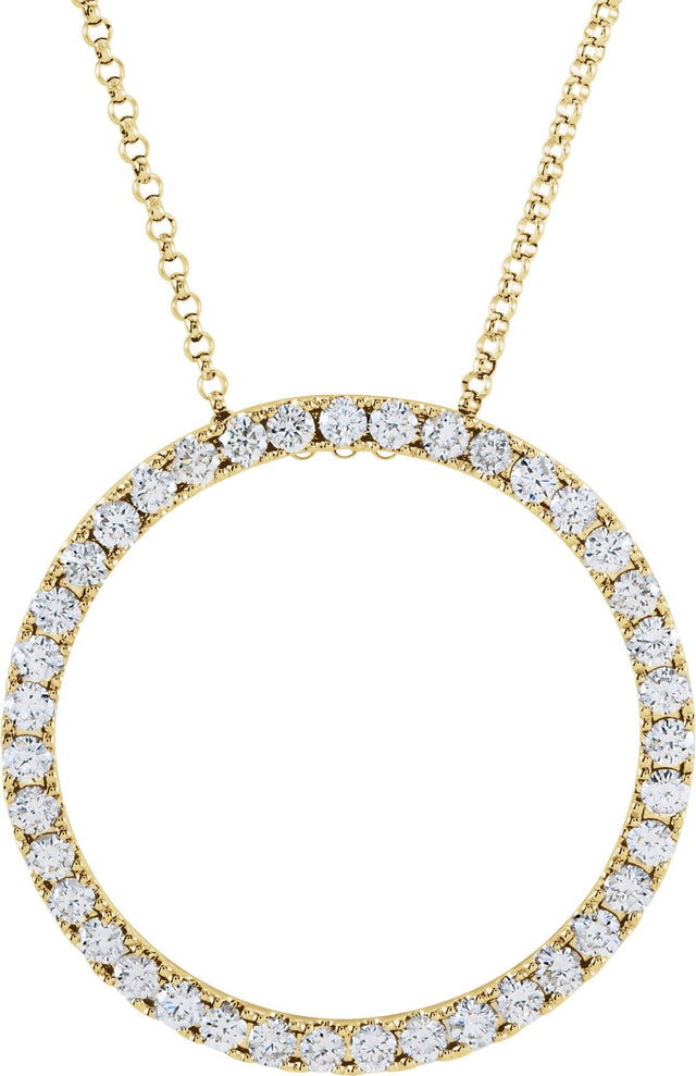 14K Gold Round Natural Diamond Accented Circle Necklace - Yellow Gold